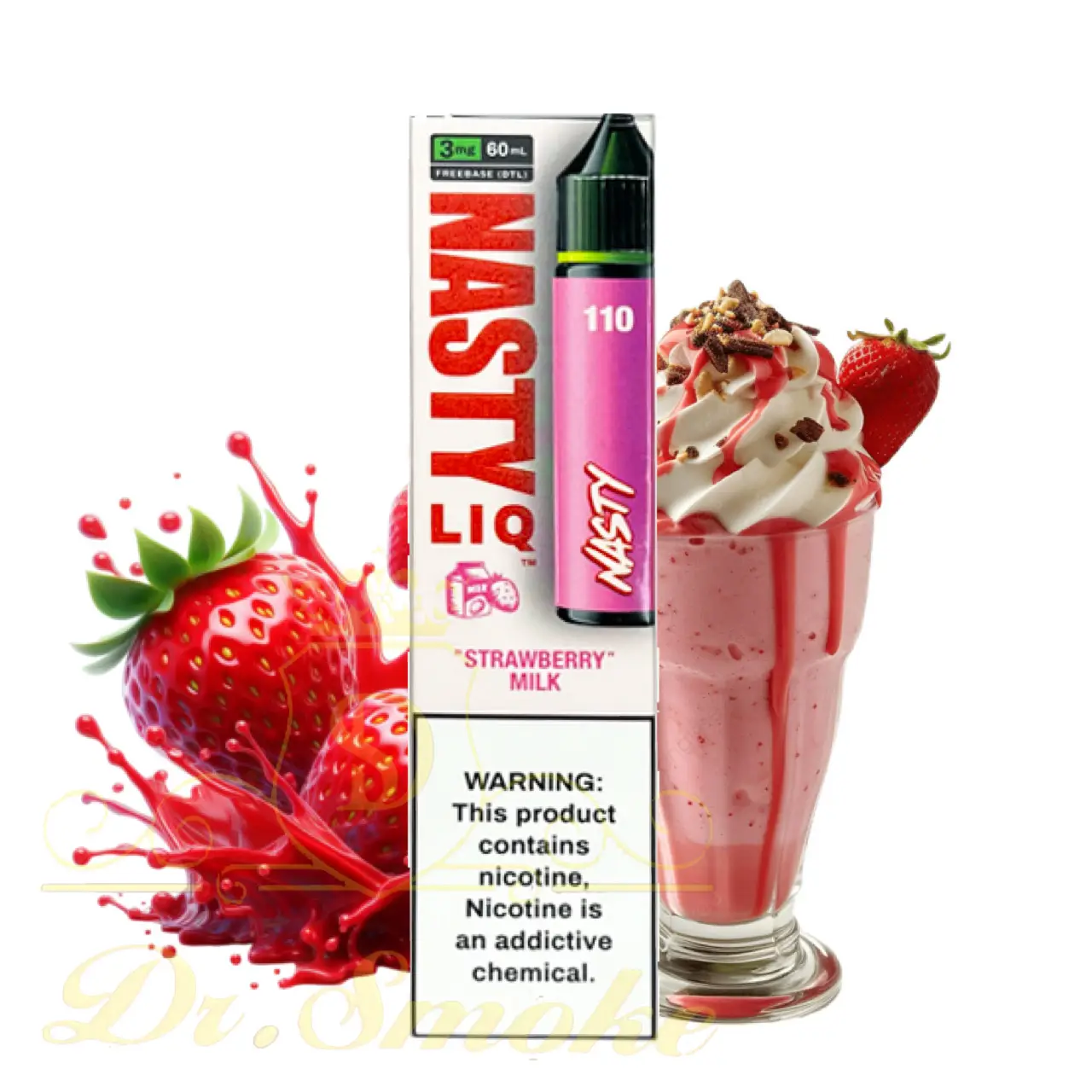جویس شیر توت فرنگی نستی (سری جدید) NASTY LIQ STRAWBERRY MILK FREEBASE